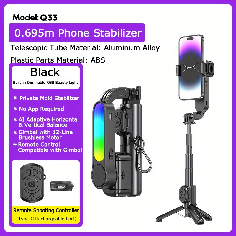 Selfie Stick Tripod - Q33 Smart Stabilizer Phone Selfie Stick,